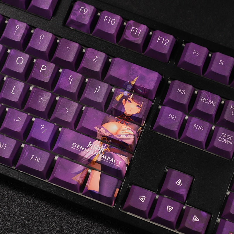 Genshin Impact Key caps - Raiden Shogun Purple Thunder - Original Height PBT Keycaps -  For 61/87/98/104/108 Keys Keyboard