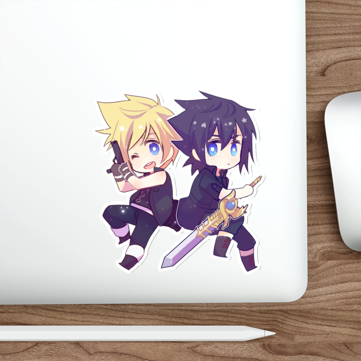 FFXV Waterproof Sticker - Chibi Prompto and Noctis Premium Gaming Vinyl Car Decal - Final Fantasy 15 Sticker Window Decal