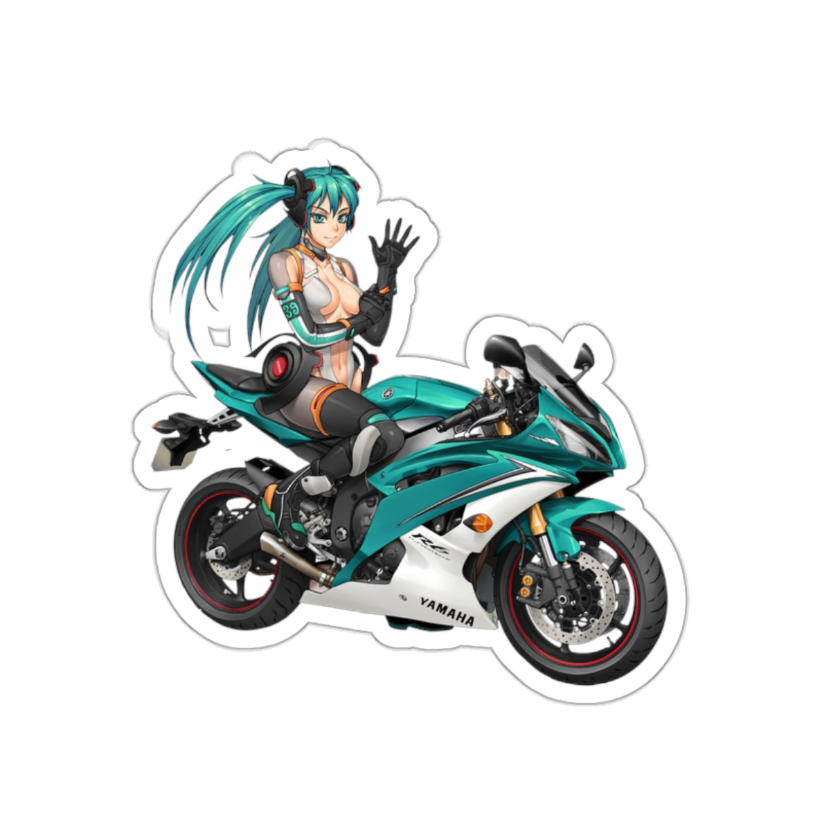 Biker Hatsune Miku Waterproof Sticker - Vocaloid Premium Vinyl Decal - Anime Car Decal - Laptop Sticker