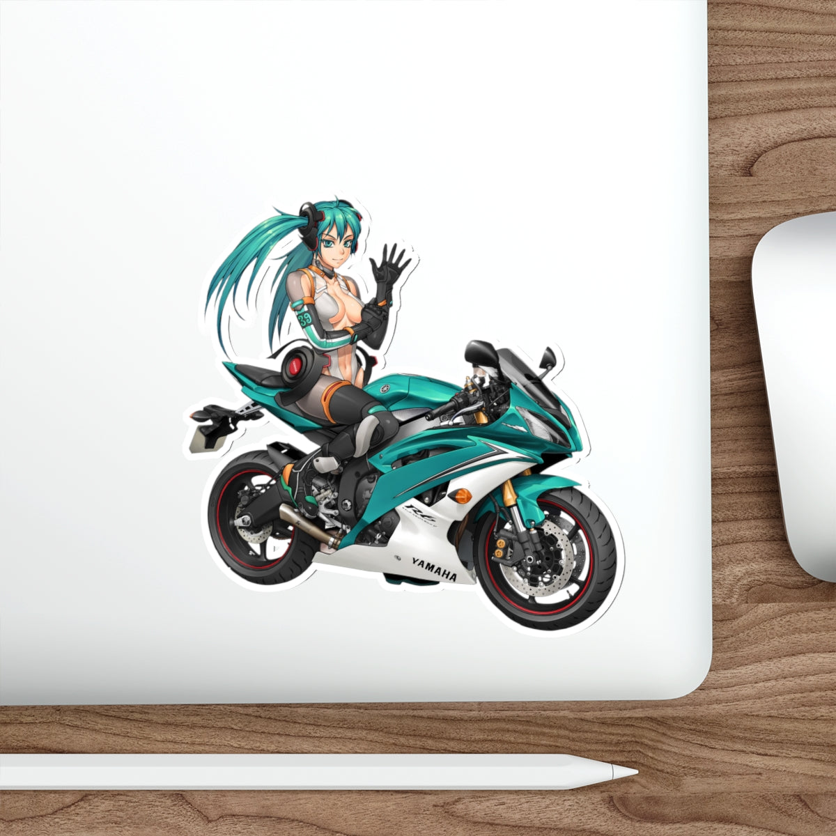 Biker Hatsune Miku Waterproof Sticker - Vocaloid Premium Vinyl Decal - Anime Car Decal - Laptop Sticker