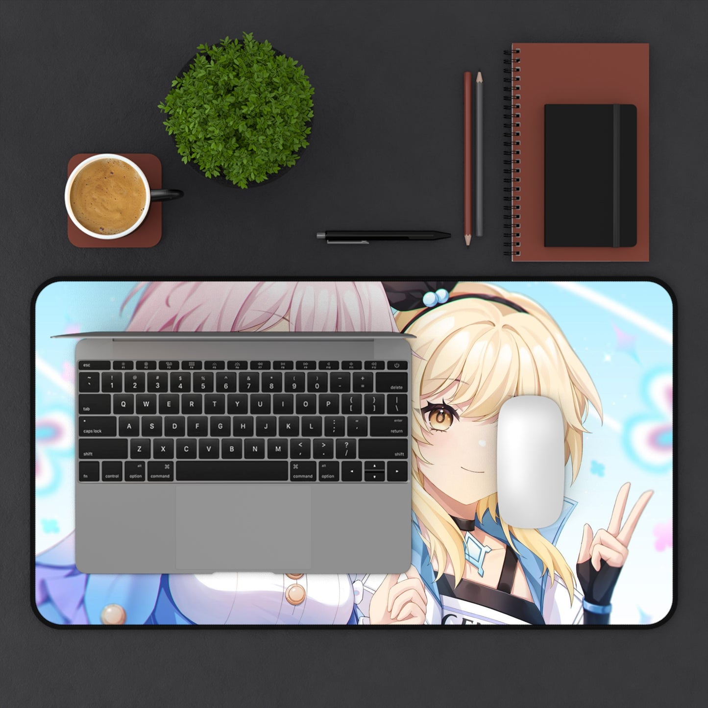 Lumine and March 7Th Genshin Impact X Honkai Star Rail Desk Mat - XXL Gaming Mousepad - Nonslip Card Playmat