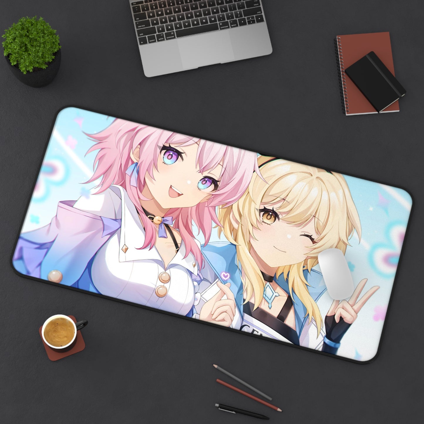 Lumine and March 7Th Genshin Impact X Honkai Star Rail Desk Mat - XXL Gaming Mousepad - Nonslip Card Playmat