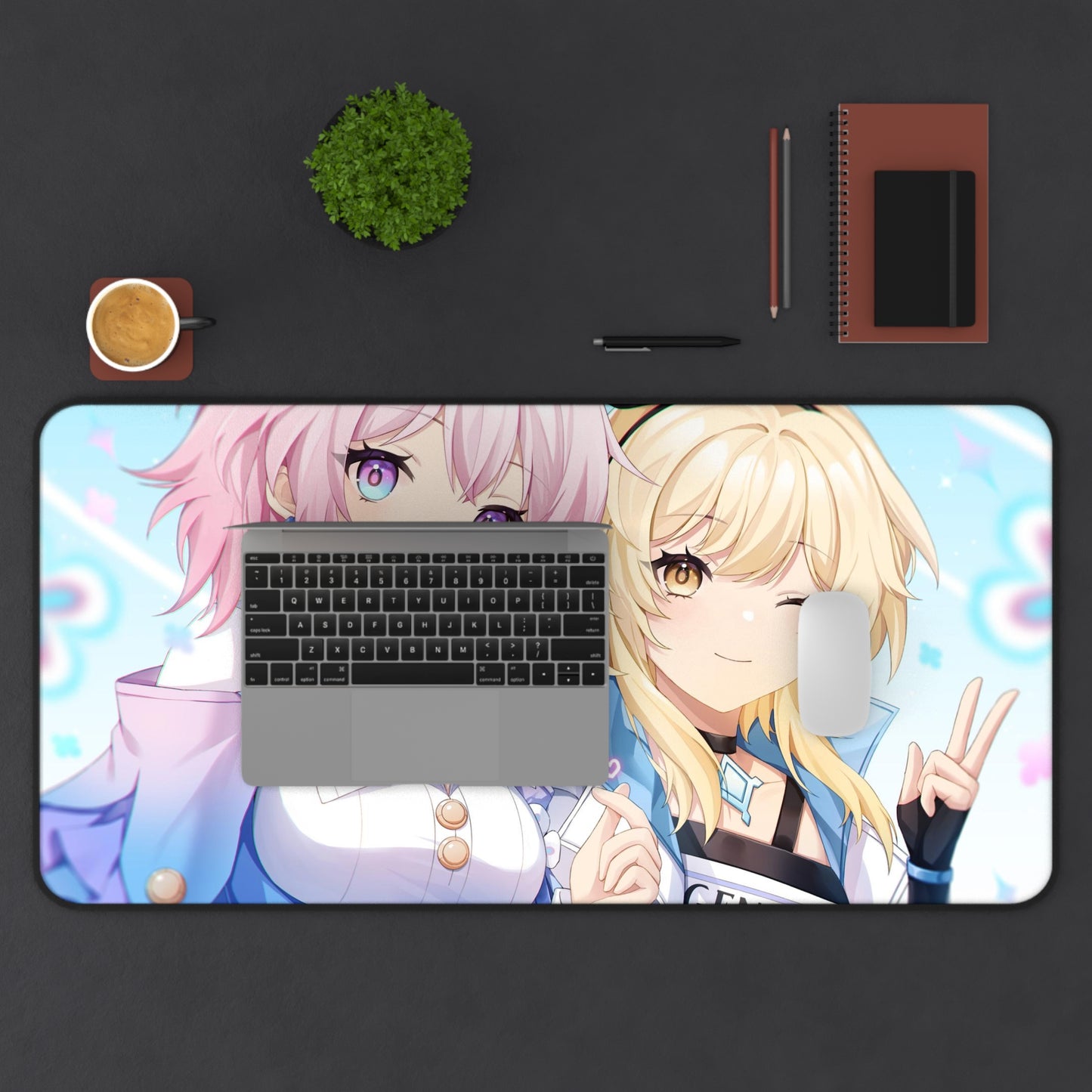 Lumine and March 7Th Genshin Impact X Honkai Star Rail Desk Mat - XXL Gaming Mousepad - Nonslip Card Playmat