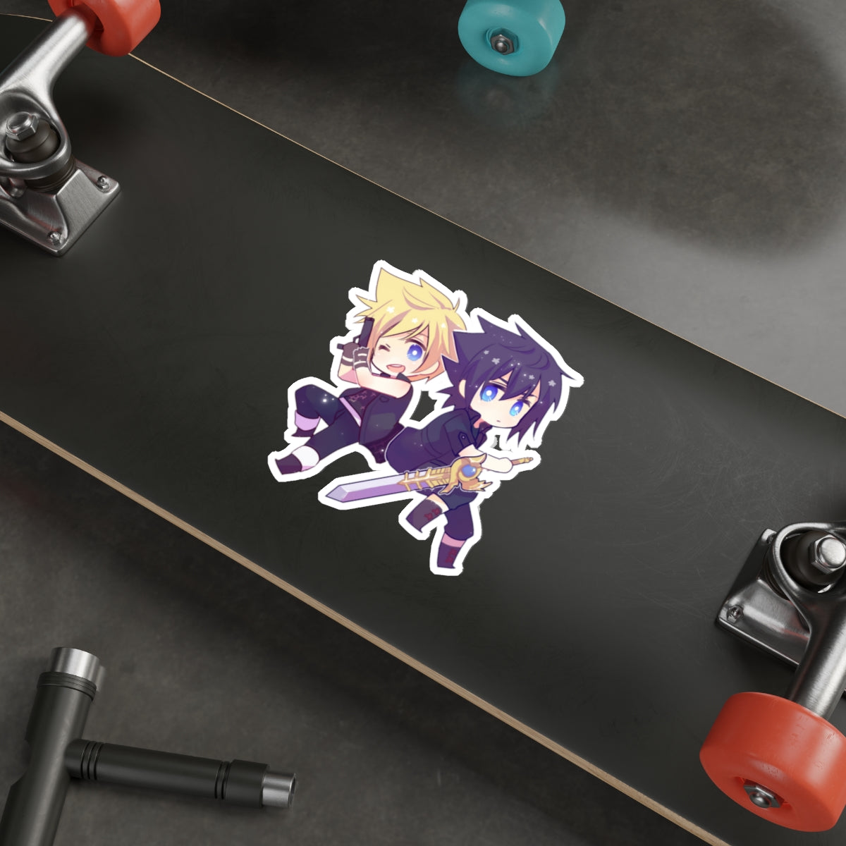 FFXV Waterproof Sticker - Chibi Prompto and Noctis Premium Gaming Vinyl Car Decal - Final Fantasy 15 Sticker Window Decal