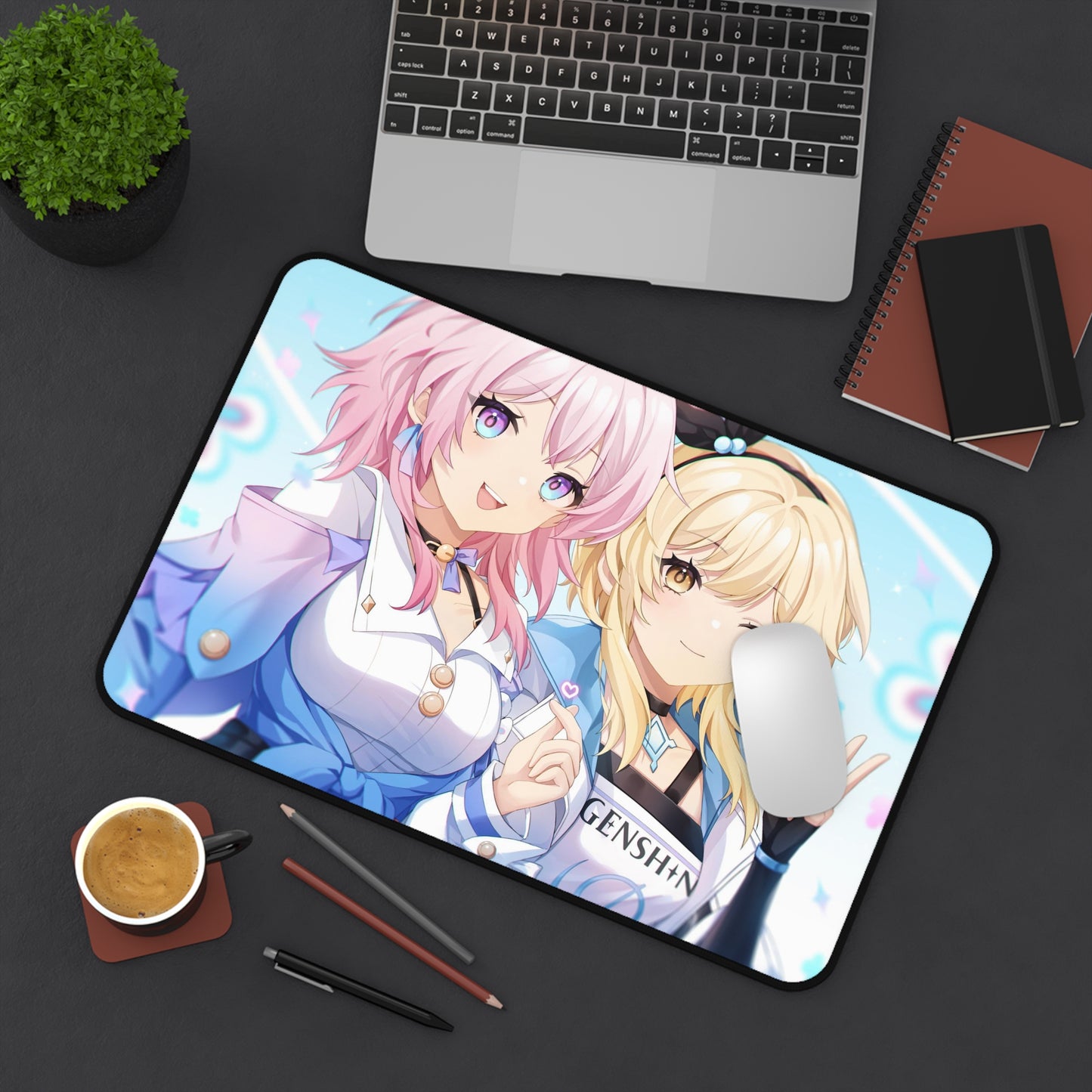 Lumine and March 7Th Genshin Impact X Honkai Star Rail Desk Mat - XXL Gaming Mousepad - Nonslip Card Playmat