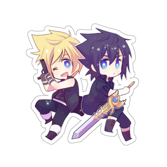 FFXV Waterproof Sticker - Chibi Prompto and Noctis Premium Gaming Vinyl Car Decal - Final Fantasy 15 Sticker Window Decal