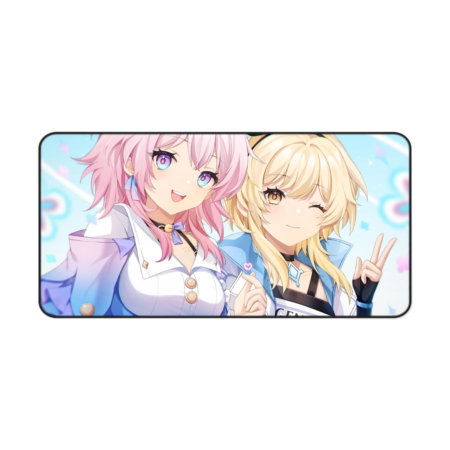 Lumine and March 7Th Genshin Impact X Honkai Star Rail Desk Mat - XXL Gaming Mousepad - Nonslip Card Playmat