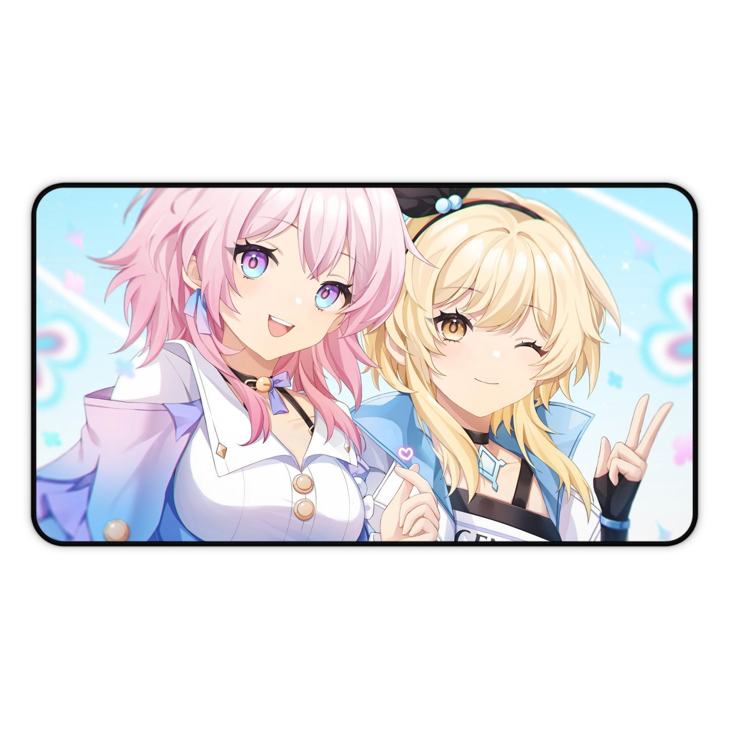 Lumine and March 7Th Genshin Impact X Honkai Star Rail Desk Mat - XXL Gaming Mousepad - Nonslip Card Playmat