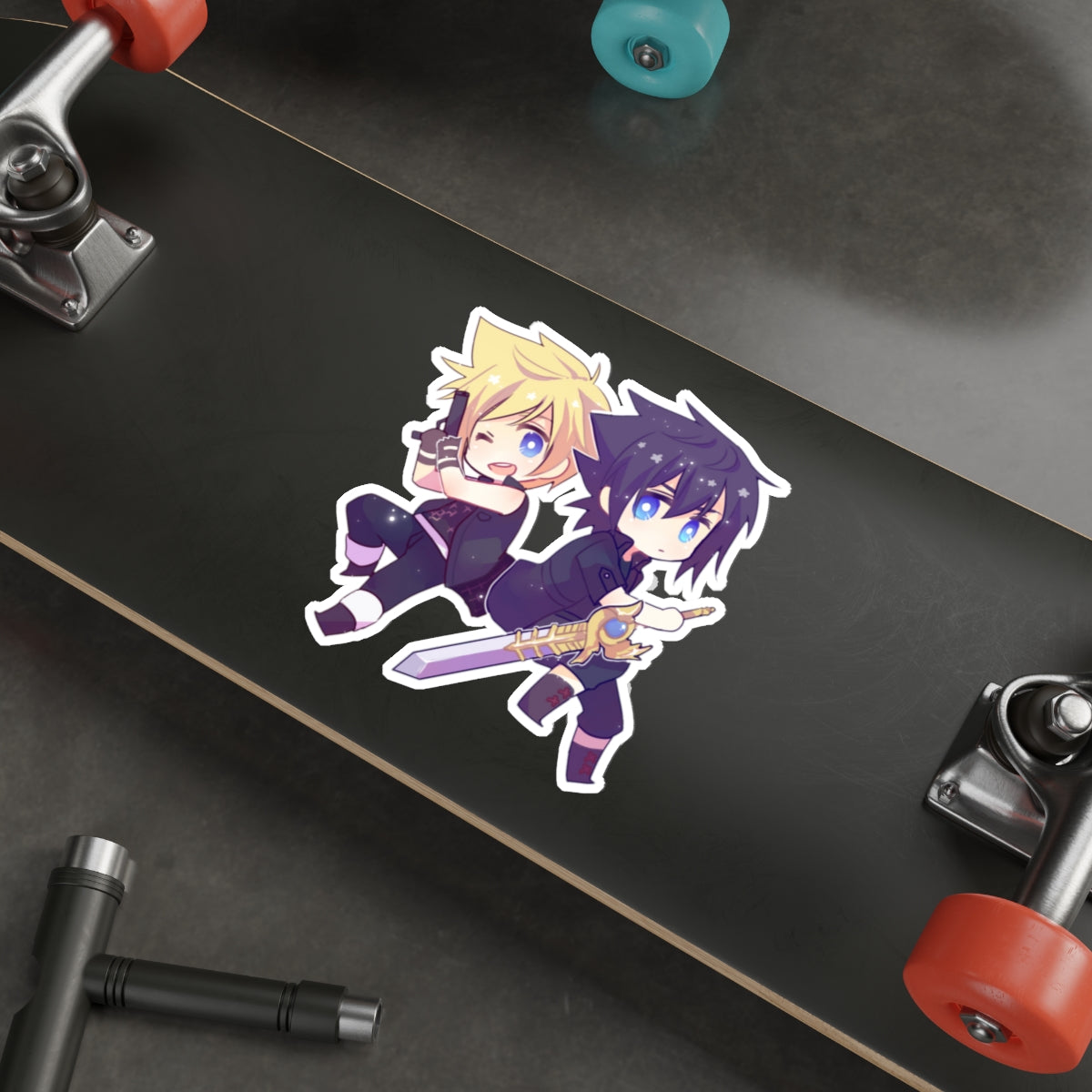 FFXV Waterproof Sticker - Chibi Prompto and Noctis Premium Gaming Vinyl Car Decal - Final Fantasy 15 Sticker Window Decal