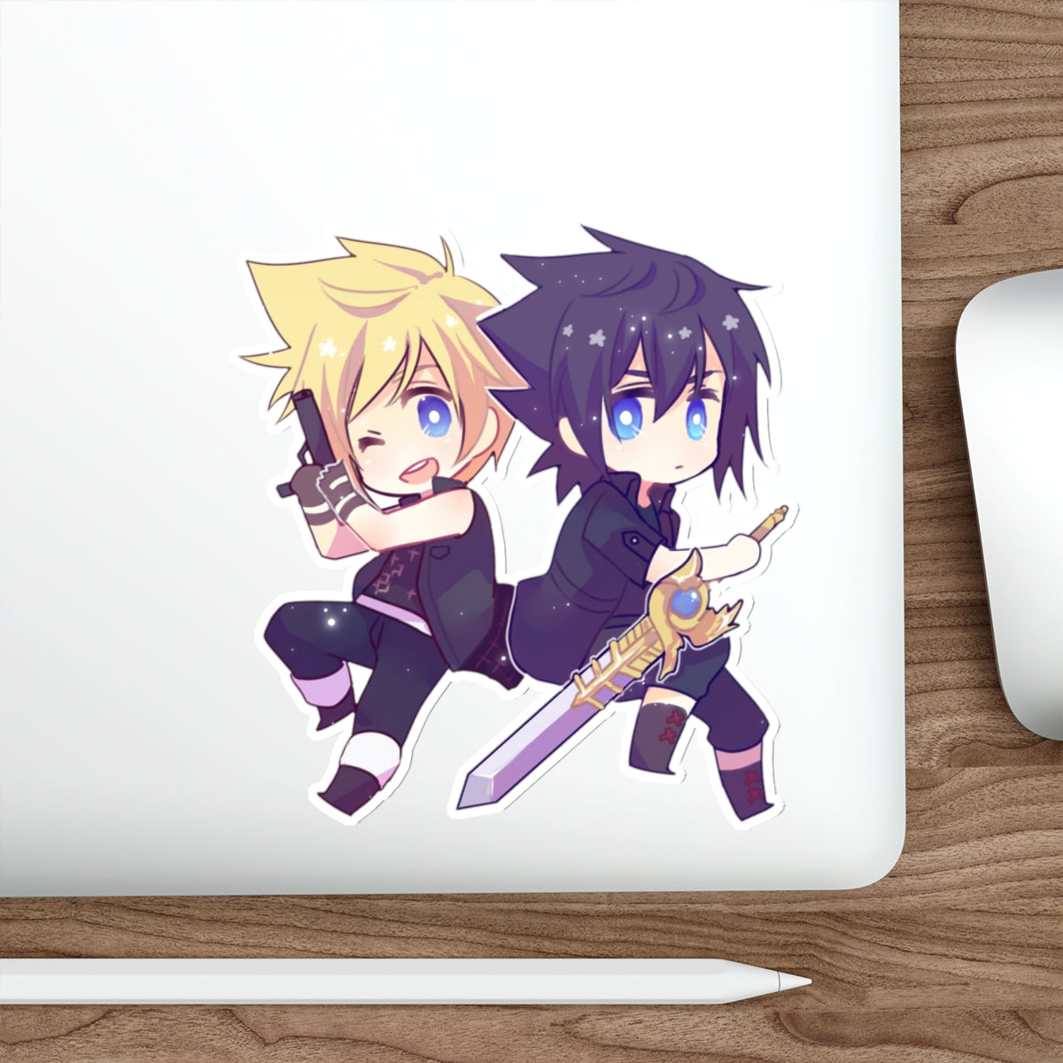 FFXV Waterproof Sticker - Chibi Prompto and Noctis Premium Gaming Vinyl Car Decal - Final Fantasy 15 Sticker Window Decal