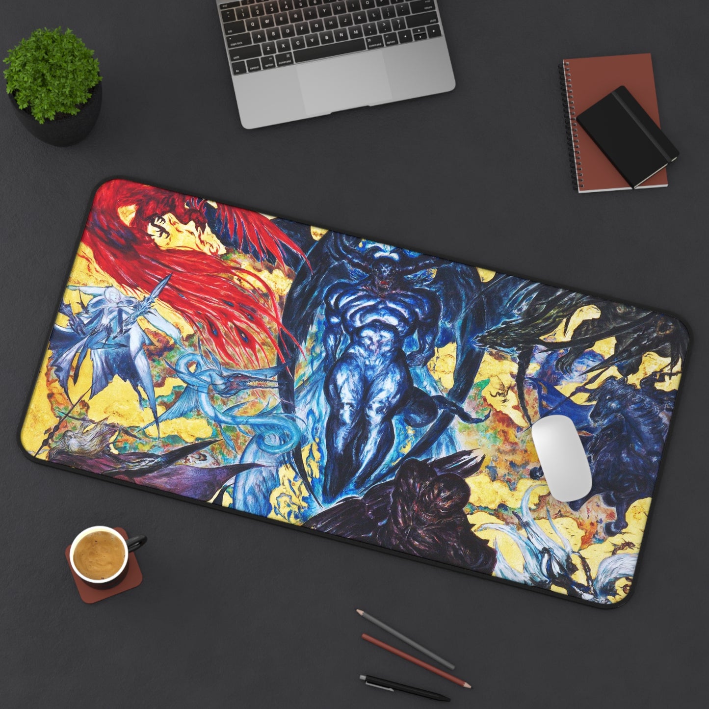 Final Fantasy 16 Desk Mat - FF XVI Watercolor Eikons Gaming Mousepad - XXL Non Slip Playmat