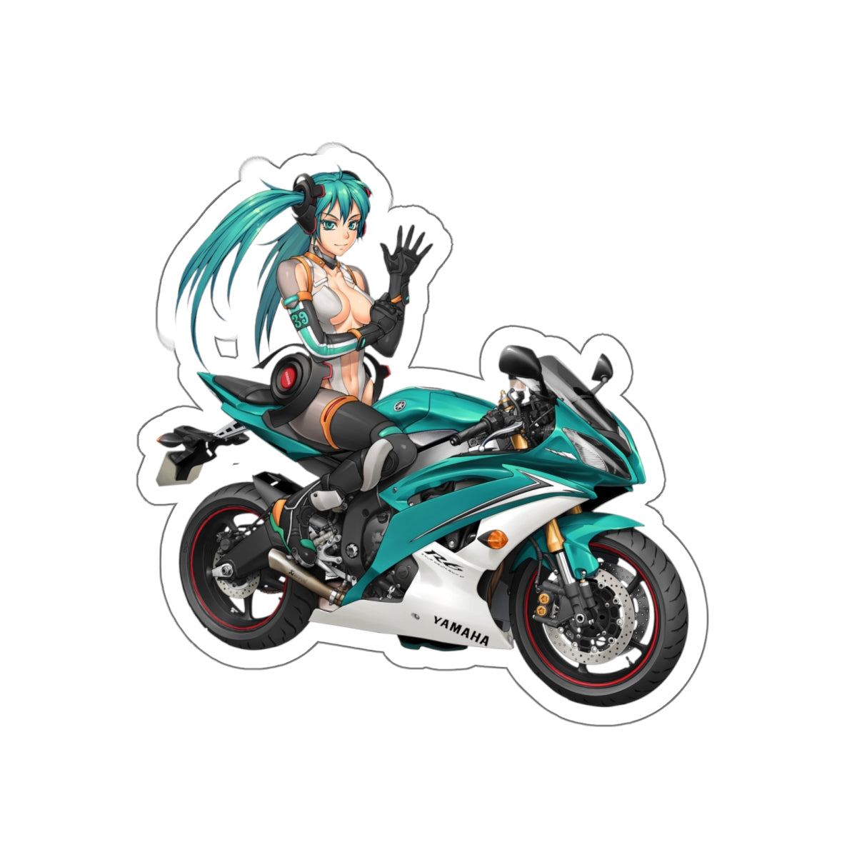 Biker Hatsune Miku Waterproof Sticker - Vocaloid Premium Vinyl Decal - Anime Car Decal - Laptop Sticker