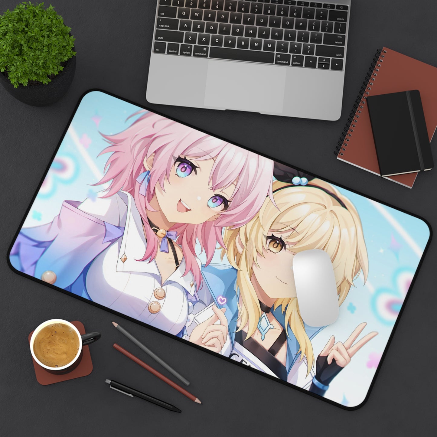 Lumine and March 7Th Genshin Impact X Honkai Star Rail Desk Mat - XXL Gaming Mousepad - Nonslip Card Playmat