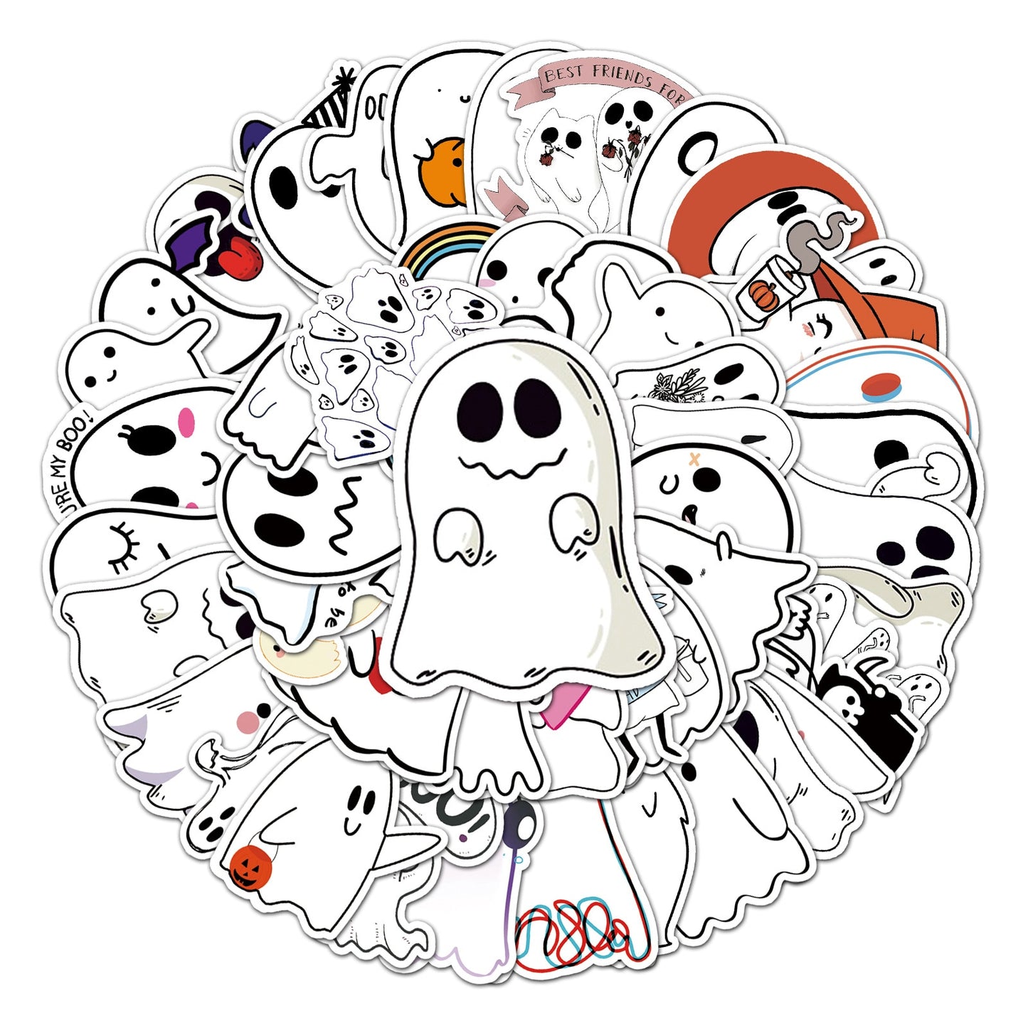 10/30/50PCS Cartoon White Sheet Ghost Stickers Halloween Style Graffiti Decals DIY Window Wall Notebook Phone Suitcase Kids Toys