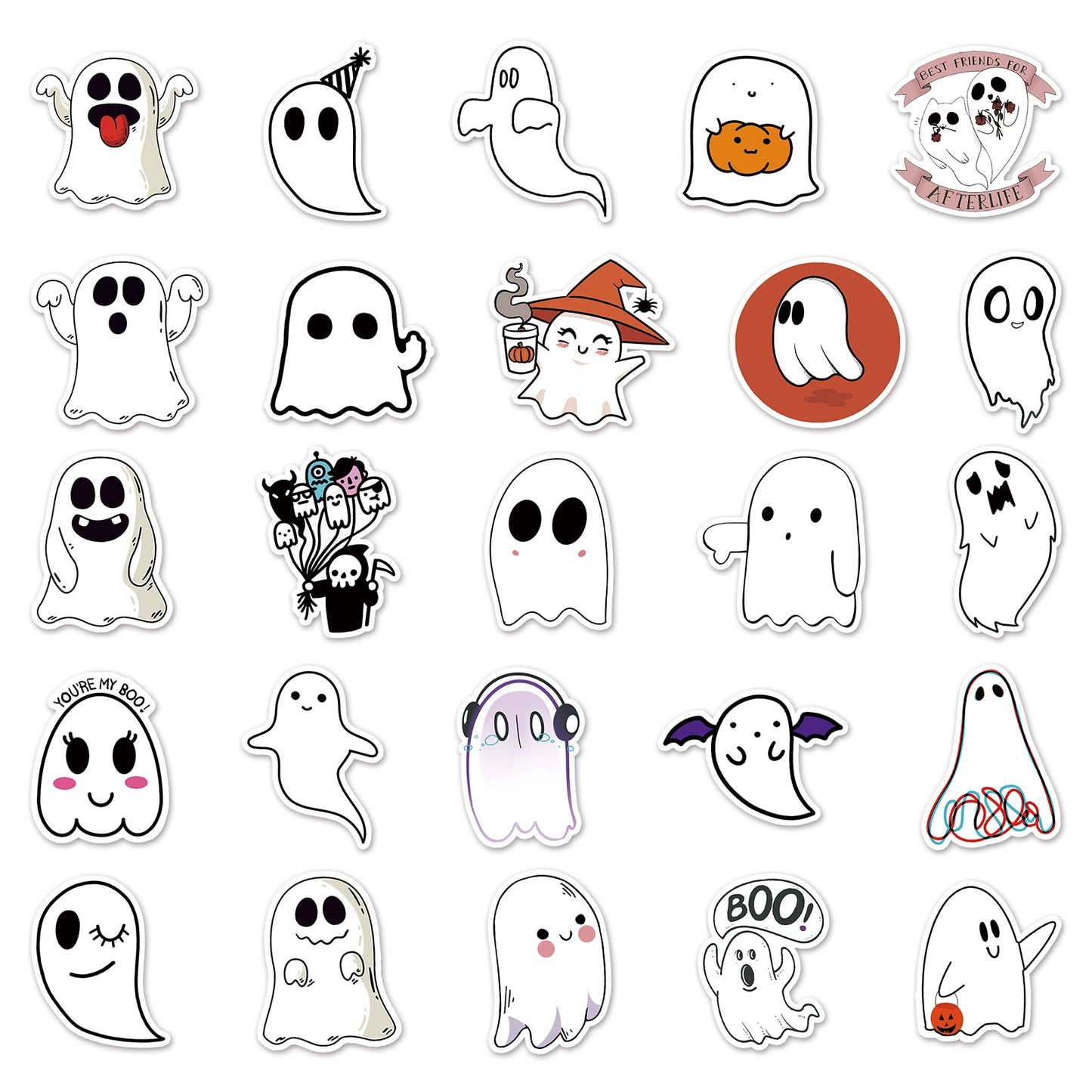 10/30/50PCS Cartoon White Sheet Ghost Stickers Halloween Style Graffiti Decals DIY Window Wall Notebook Phone Suitcase Kids Toys