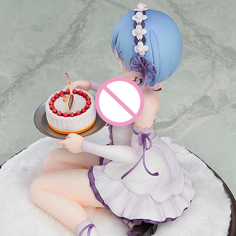 Re:Life In A Different World From Zero Anime Rem Birthday Cake Ver Sitting Posture Dress Headband Scene Base PVC Collective Toy