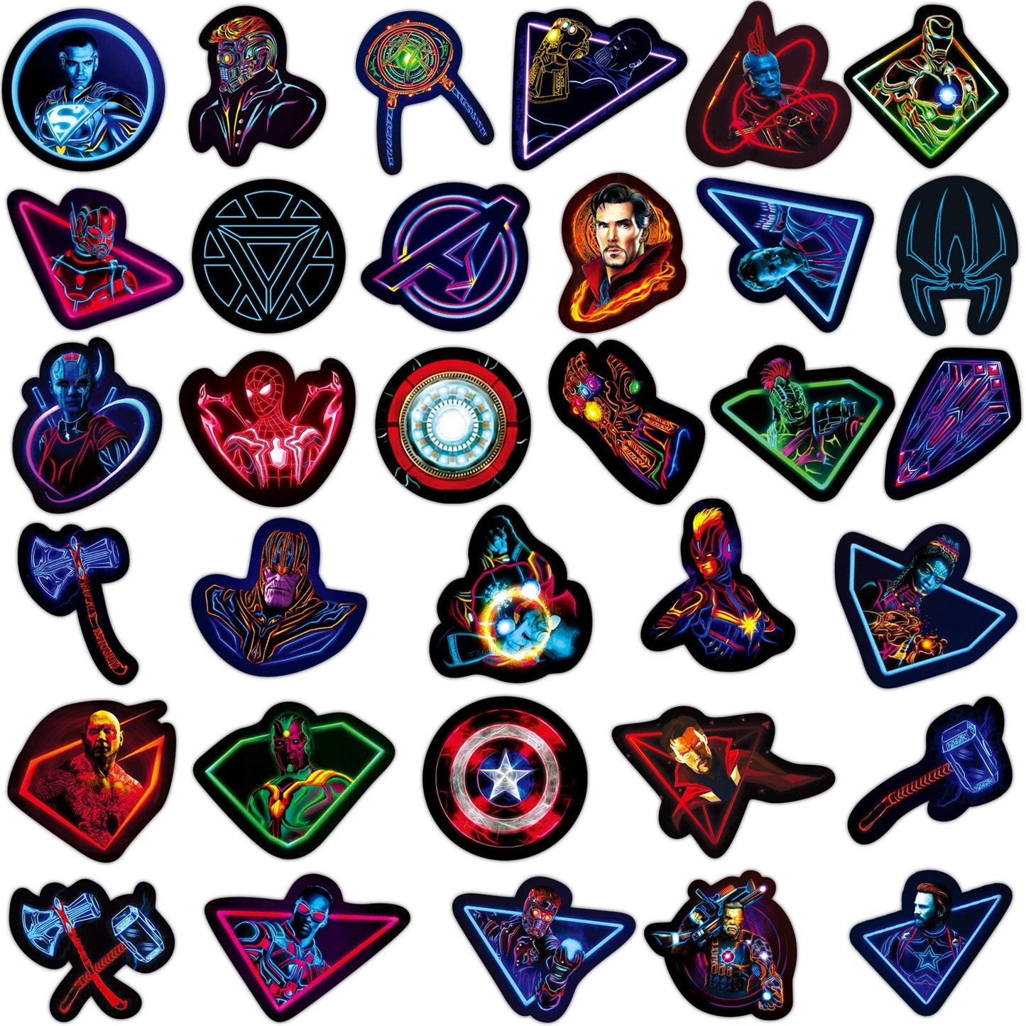 30PCS Disney Marvel Neon Super Hero Stickers Sets For Laptop Fridge Phone Guitar Super Hero Sticker Kids Toys