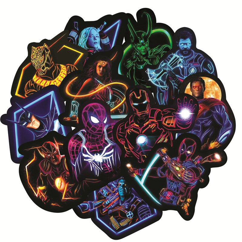 30PCS Disney Marvel Spiderman Avengers Neon Super Hero Stickers Sets For Laptop Fridge Phone Guitar Super Hero Sticker Kids Toys