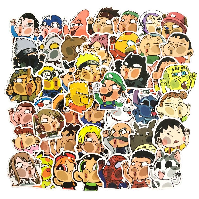 10/30/50Pcs/Pack Crashed Glass Cartoon Character Funny Stickers Car Luggage Trolley Case Bike Notebook Cute Waterproof Sticker