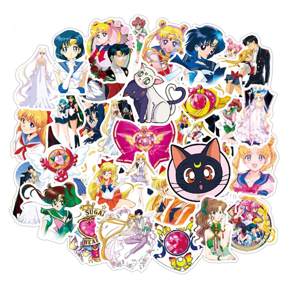 10/30/50/PCS Moon Girl Sailor Japanese Anime Graffiti Luggage Mobile Phone Children&#39;s Toy Laptop DiY Scrapbook Sticker Wholesale