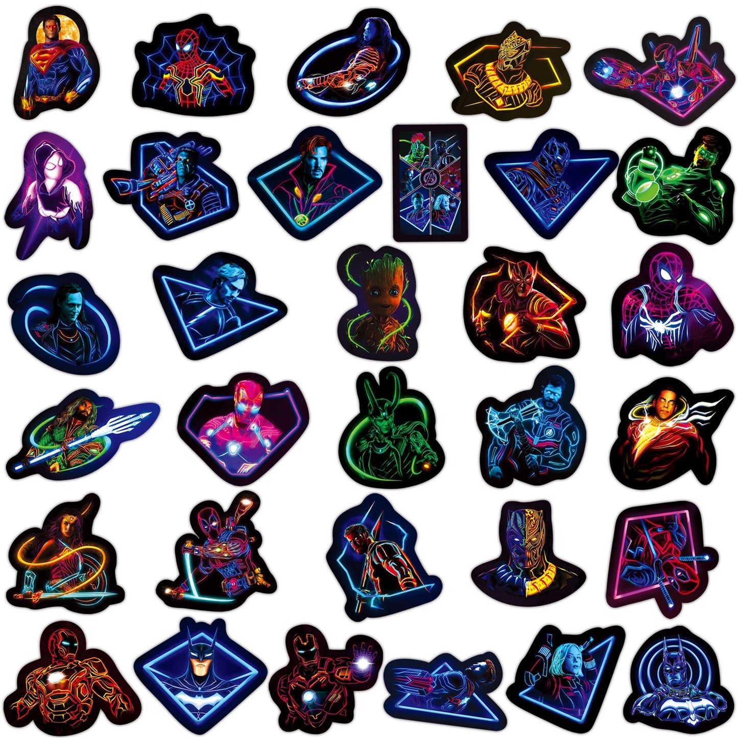 30PCS Disney Marvel Spiderman Avengers Neon Super Hero Stickers Sets For Laptop Fridge Phone Guitar Super Hero Sticker Kids Toys