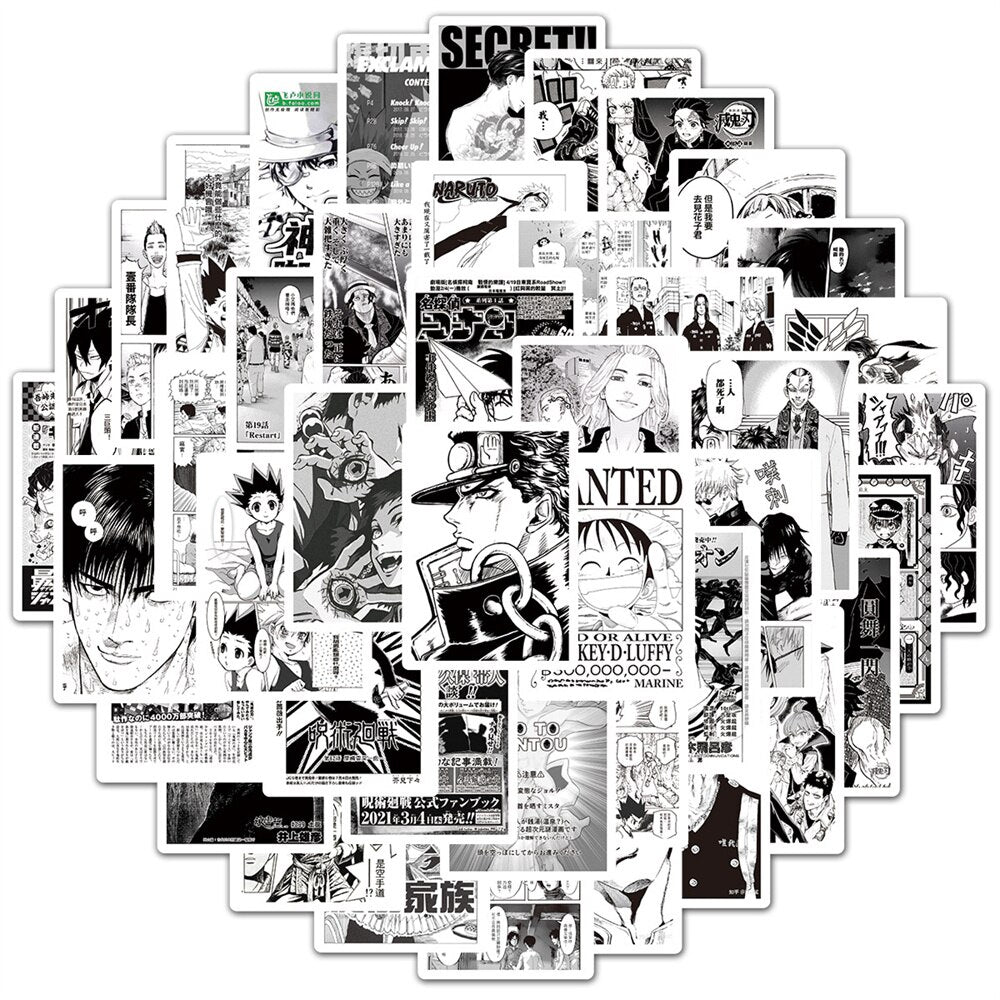 10/30/50PCS Black and White Anime Poster Comic Graffiti Jujutsu Kaisen Demon Hunter Skateboard Phone Notebook Sticker Wholesale