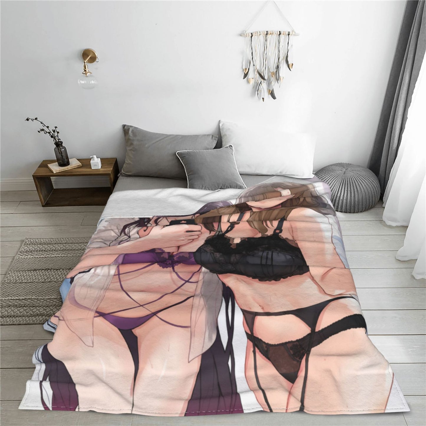 Kawai anime girls blanket | Large anime blanket | bikini girls anime blanket