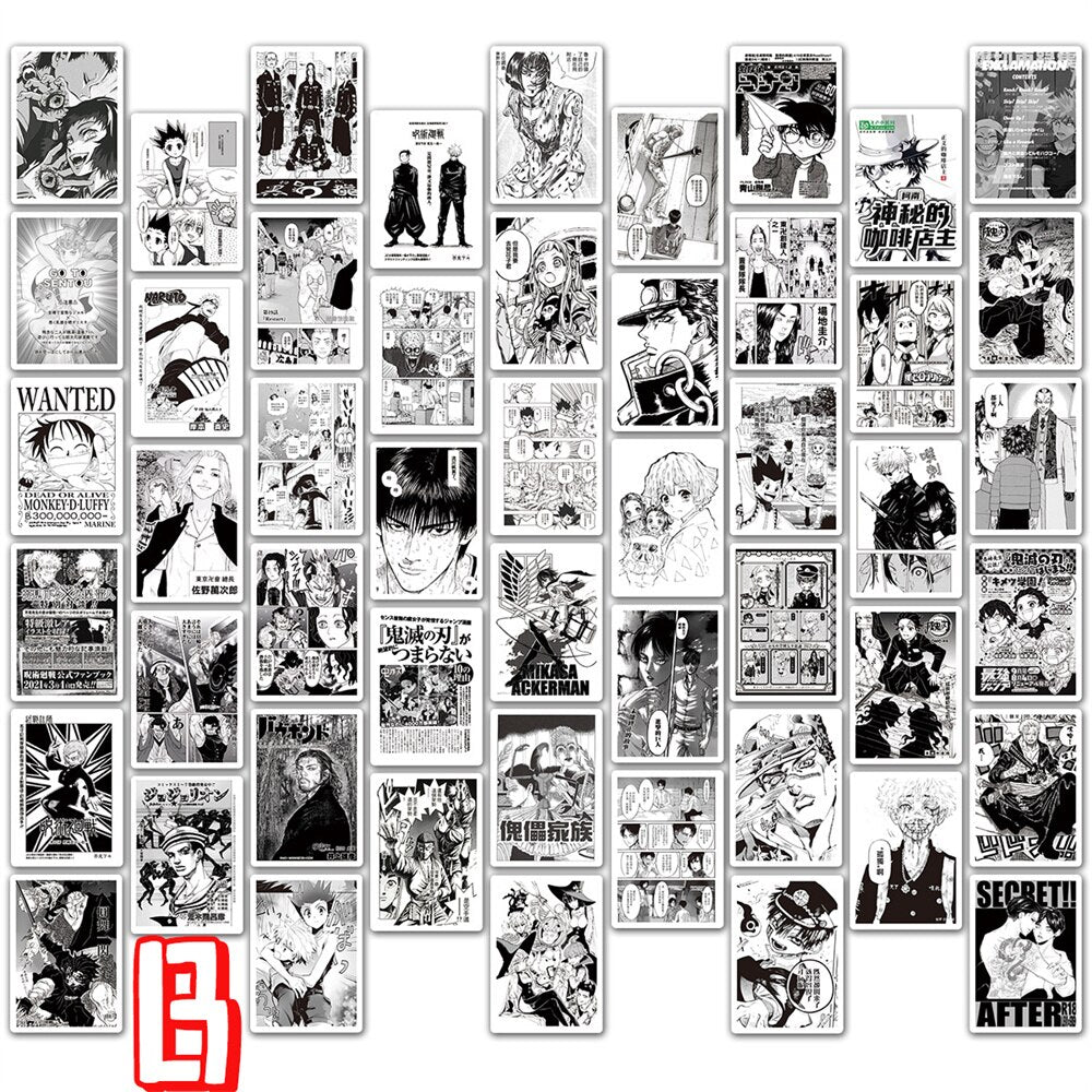 10/30/50PCS Black and White Anime Poster Comic Graffiti Jujutsu Kaisen Demon Hunter Skateboard Phone Notebook Sticker Wholesale