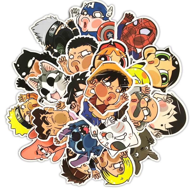 10/30/50Pcs/Pack Crashed Glass Cartoon Character Funny Stickers Car Luggage Trolley Case Bike Notebook Cute Waterproof Sticker