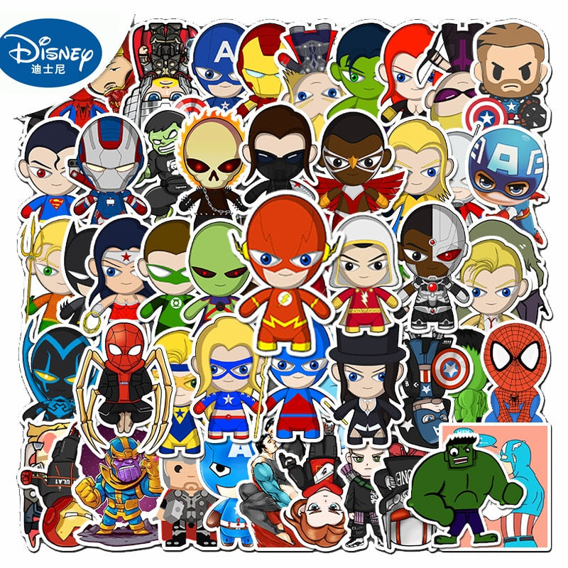 50PCS Marvel Disney Crashed Glass Cartoon Character Funny Stickers Luggage Trolley Case Bike Notebook Cute Waterproof Sticker