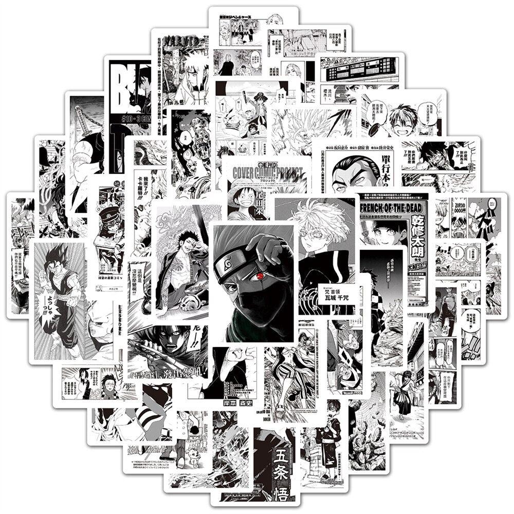 10/30/50PCS Black and White Anime Poster Comic Graffiti Jujutsu Kaisen Demon Hunter Skateboard Phone Notebook Sticker Wholesale