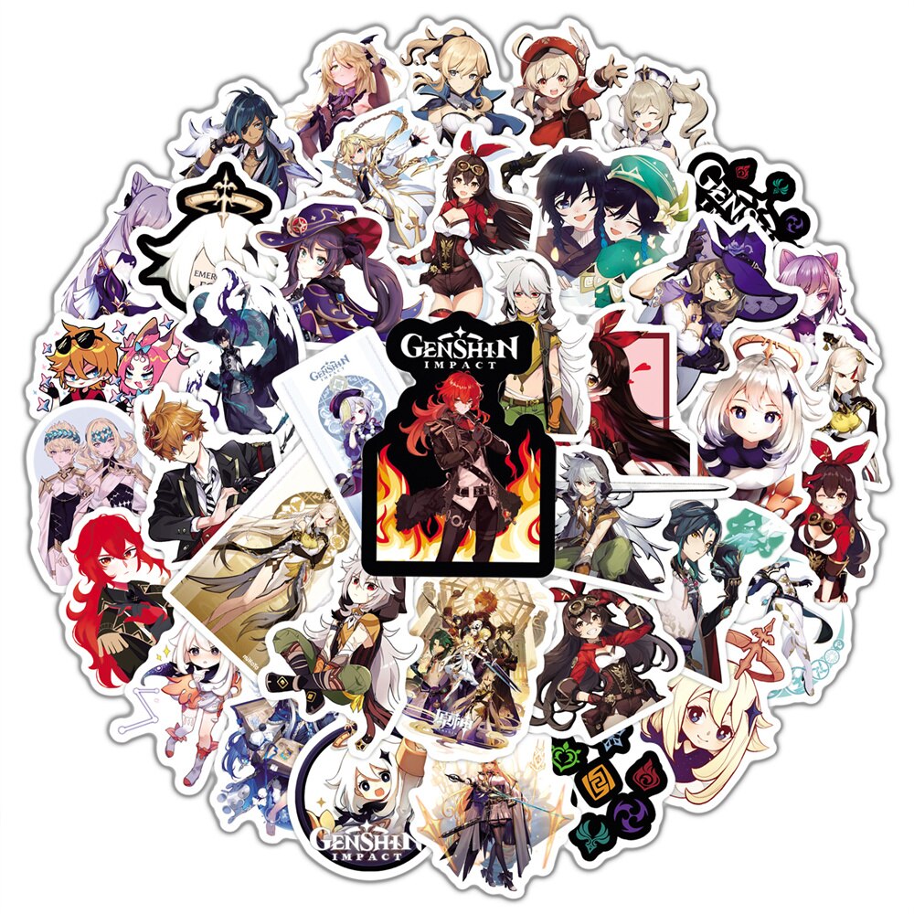 10/30/50PCS Anime Genshin Impact Game Xiao/Klee/Barbara Stickers Cartoon Kids Toys Laptop Scooter Exquisite Stickers Wholesale