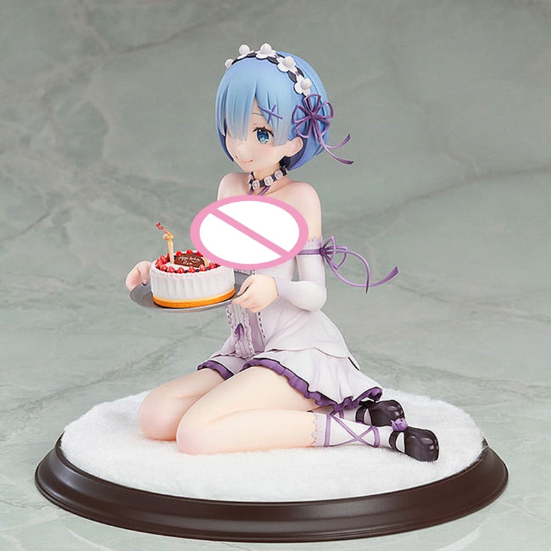 Re:Life In A Different World From Zero Anime Rem Birthday Cake Ver Sitting Posture Dress Headband Scene Base PVC Collective Toy