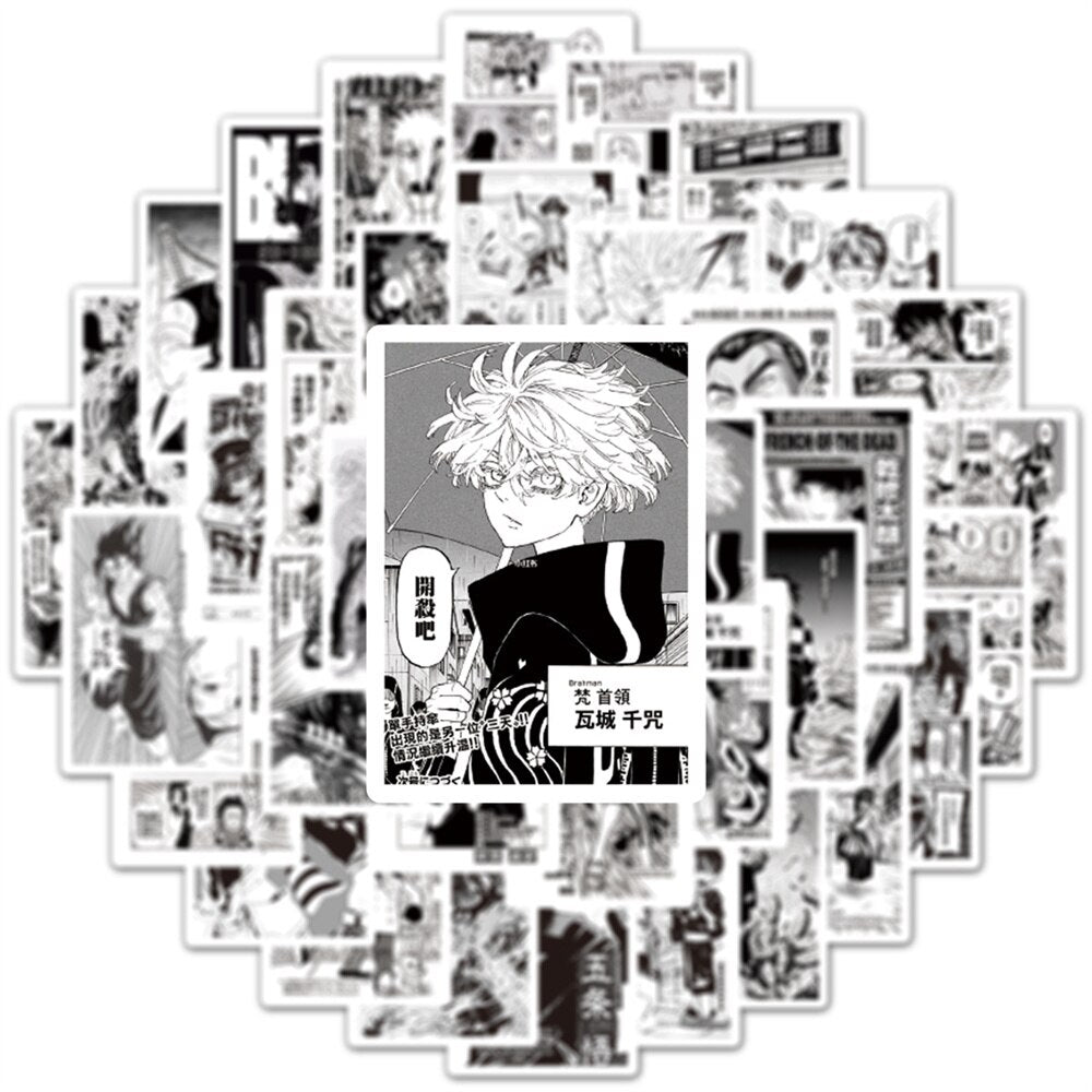 10/30/50PCS Black and White Anime Poster Comic Graffiti Jujutsu Kaisen Demon Hunter Skateboard Phone Notebook Sticker Wholesale