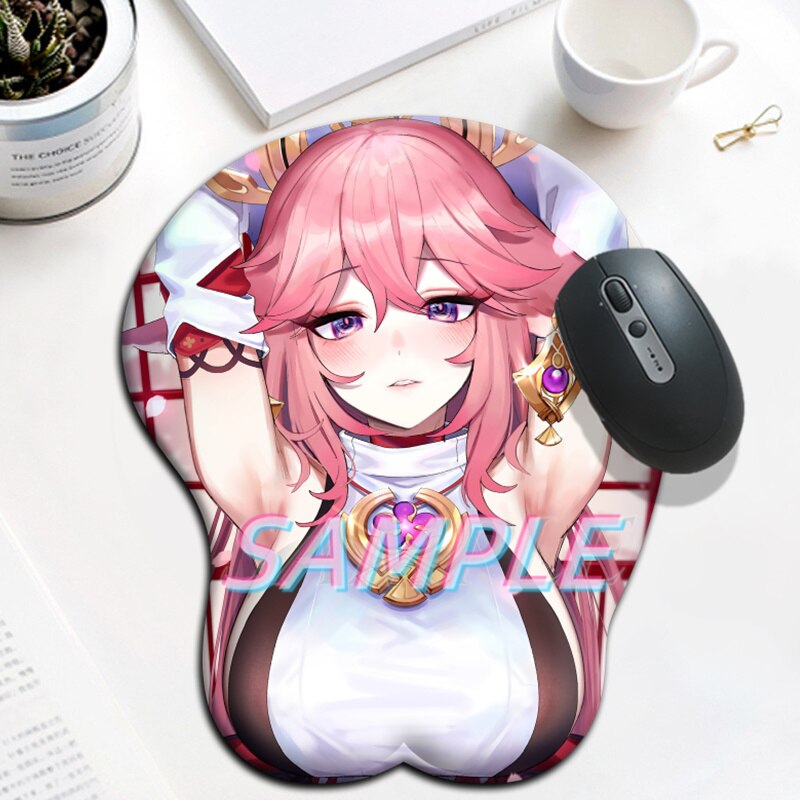 Genshin Impact Yae Miko Mouse Mat New Gaming Computer Mouse Pad Hot with Wrist 3D Silicon Super Soft 2 Way Milk Silk Fabric