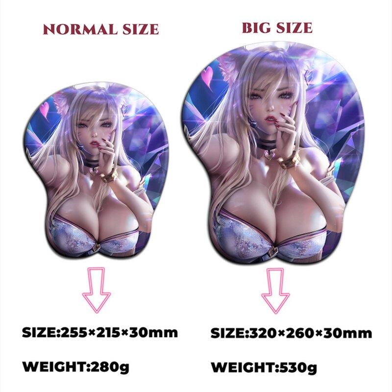 League of Legends KDA Ahri 3D Mouse Pad Sexy Big Breast Gaming Anime Cute Manga Pad with Wrist Oppai Silicone Gel Boob Mat