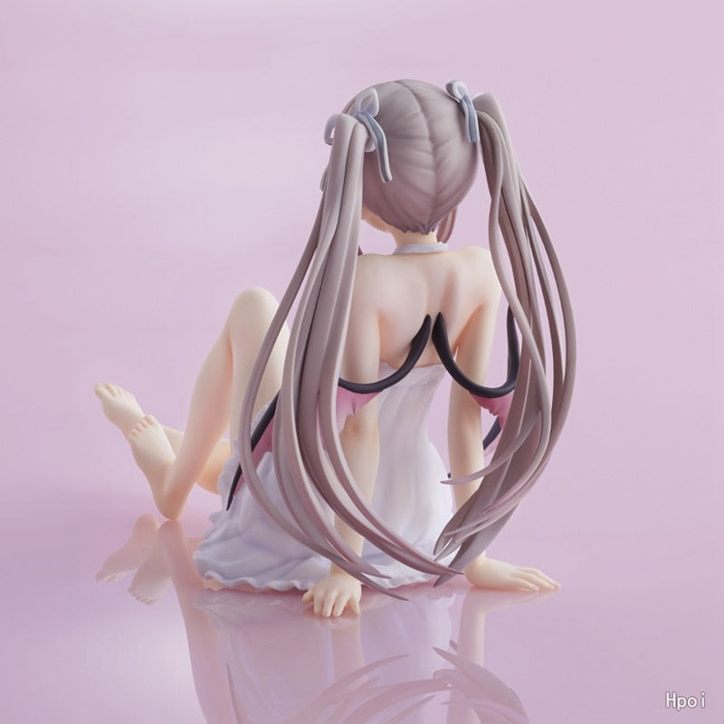 Anime Figure Two-dimensional Girl Double Ponytail White Dress Kawai Girl PVC Sexy Sitting Model Toy Gift Collection 11cm