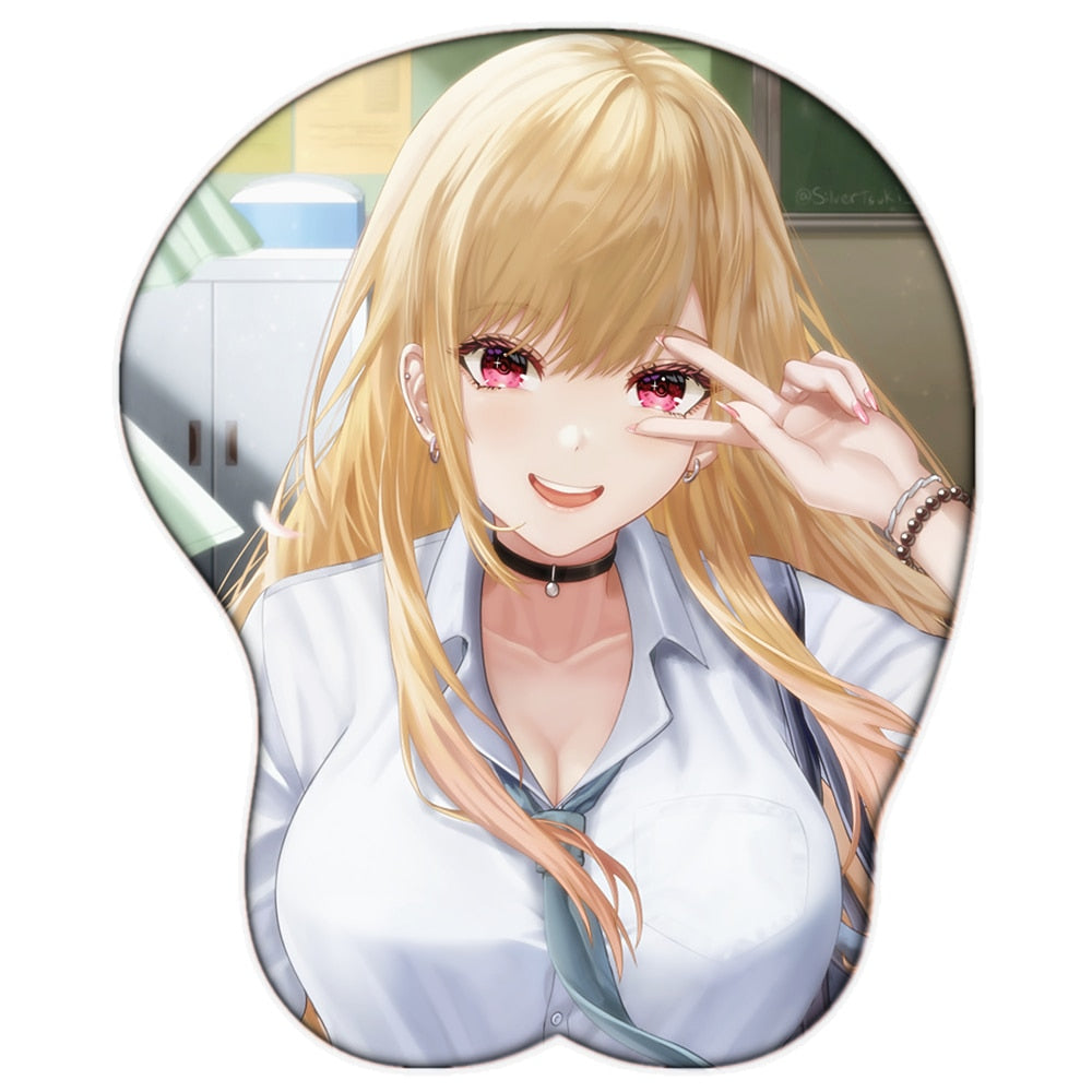 New Anime My Dress-Up Darling Marin Kitagawa Sexy Big Breast 3D Mouse Pad Cute Manga Pad with Wrist Oppai Silicone Gel Boobs Mat