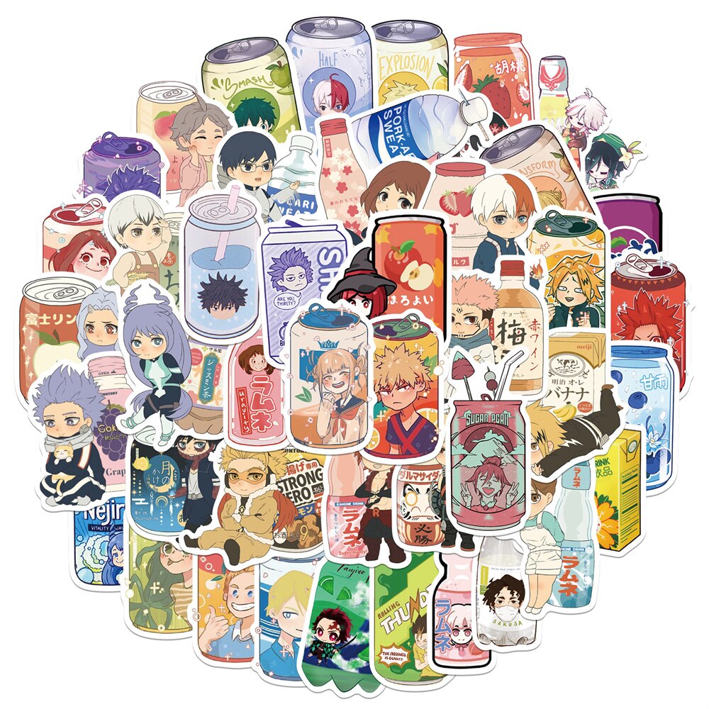 10/30/50PCS Sparkling Water Bottle Drink Cute Stickers Tokyo Avengers/Jujutsu/Genshin/Anime Etc Graffiti Stickers Wholesale