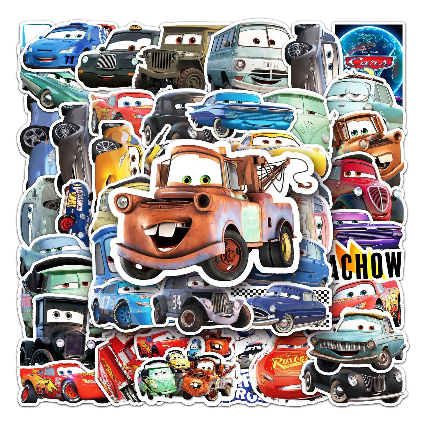 10/30/50pcs Anime Disney Cars Lightning McQueen Stickers Skateboard Fridge Motorcycle Luggage Car Waterproof Sticker Toys