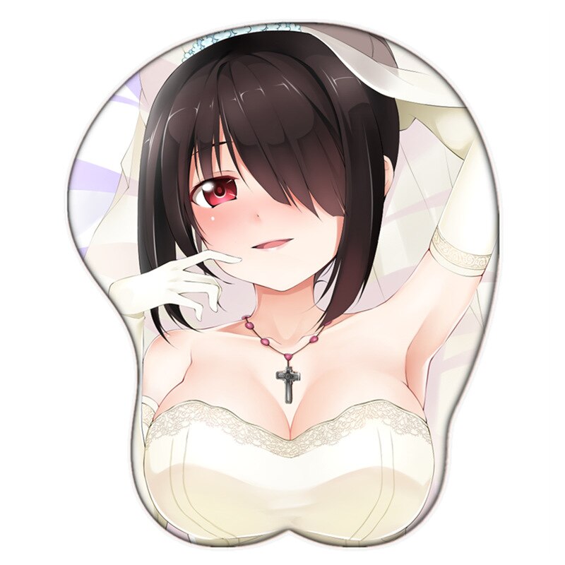 Hentai Mousepad Date A Live Kurumi Tokisaki Bulging nipples Anime Sexy Oppai Aldult 3D Mouse Pad with Silicone Gel Wrist Rest