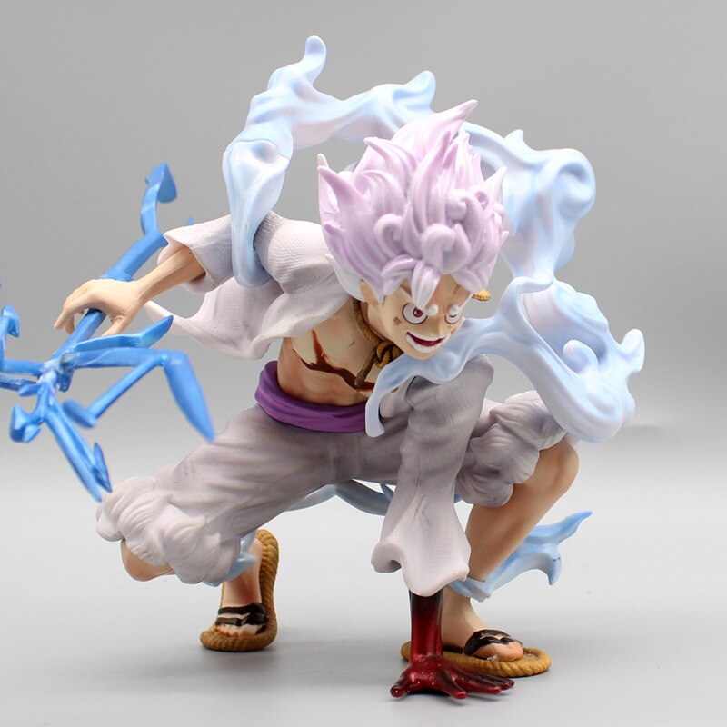 19cm Anime One Piece Gear 5 Luffy Action Figure Squatting Lightning Attack Mode Luffy Sun God Hercules Figure PVC Collection Toy