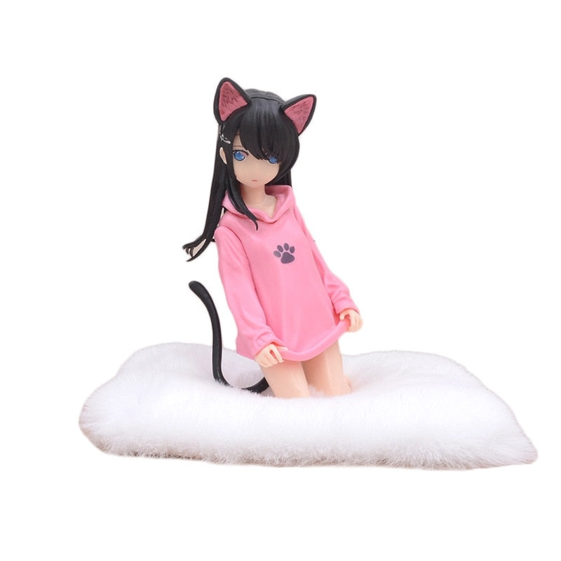 15CM Anime Character Xuzhi Lipka Figure Cute Cat Girl Kneeling Cat Ear Girl Pink Gray Box Figure Ornament Model