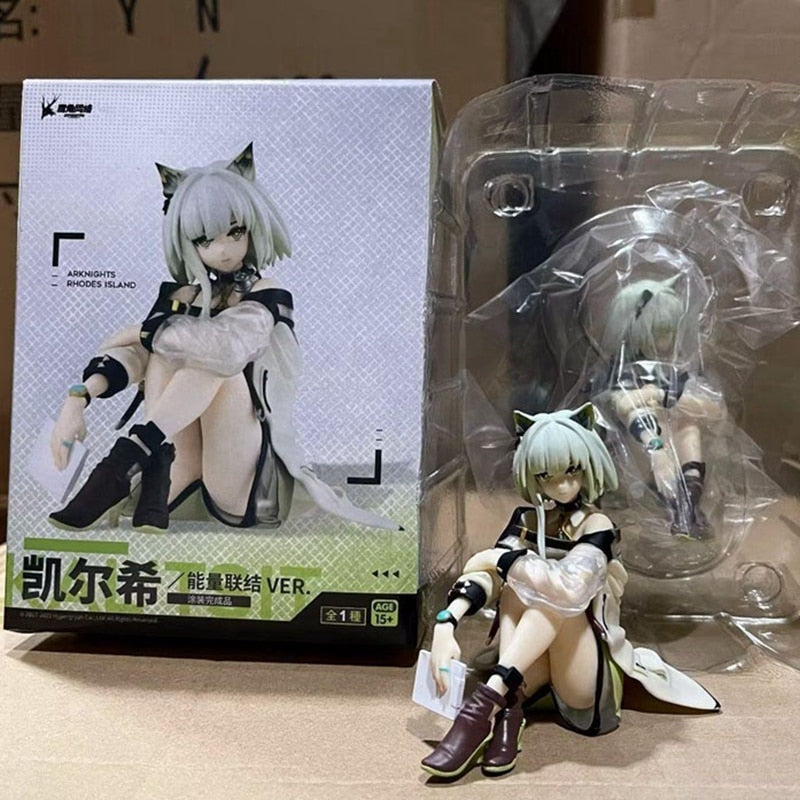 Anime Figure Arknights Kal&#39;tsit Cute Cat Ear Sitting Girl PVC Instant Noodle Press Game Series Anime Character Collection 10CM