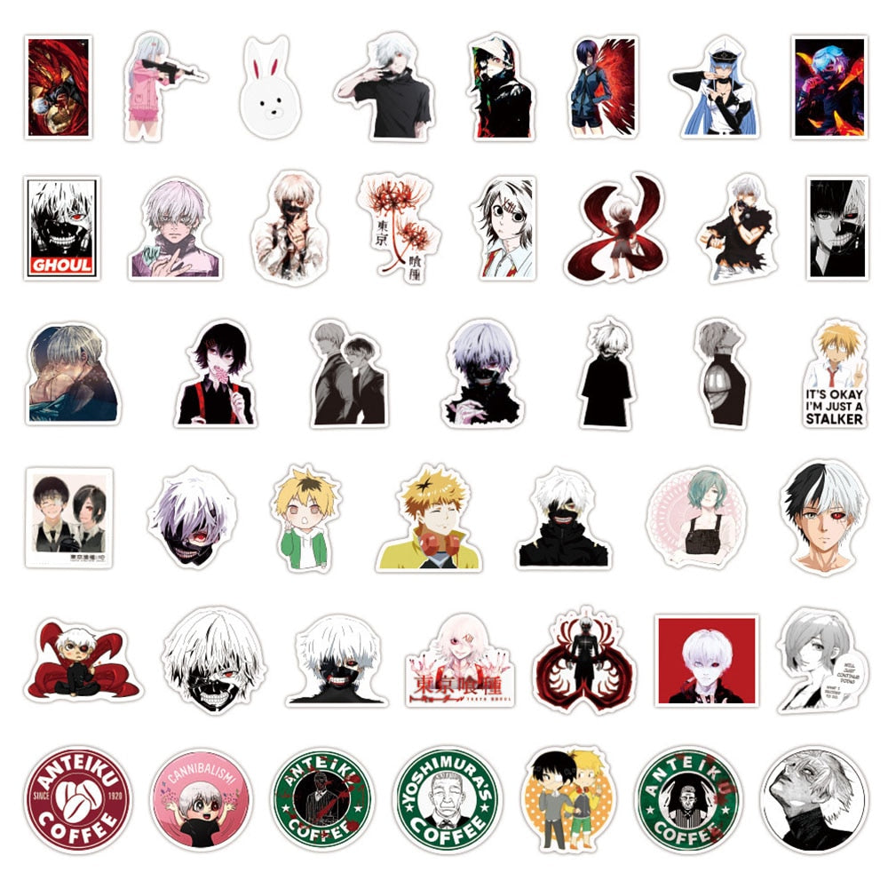 10/30/50/100PCS Cool Anime Tokyo Ghoul Stickers DIY Laptop Phone Suitcase Motorcycle Car Sticker Graffiti Decals Kids Toy Gift