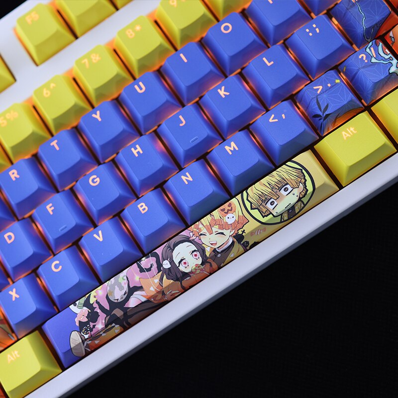 108 Keys/set Demon Slayer Agatsuma Zenitsu Keycap PBT Dye Subbed Backlit Keycaps Cartoon Anime Gaming Key Caps Cherry Profile