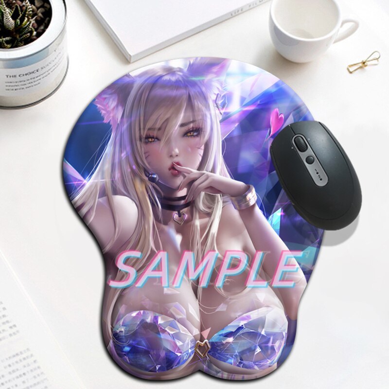 League of Legends KDA Ahri 3D Mouse Pad Sexy Big Breast Gaming Anime Cute Manga Pad with Wrist Oppai Silicone Gel Boob Mat