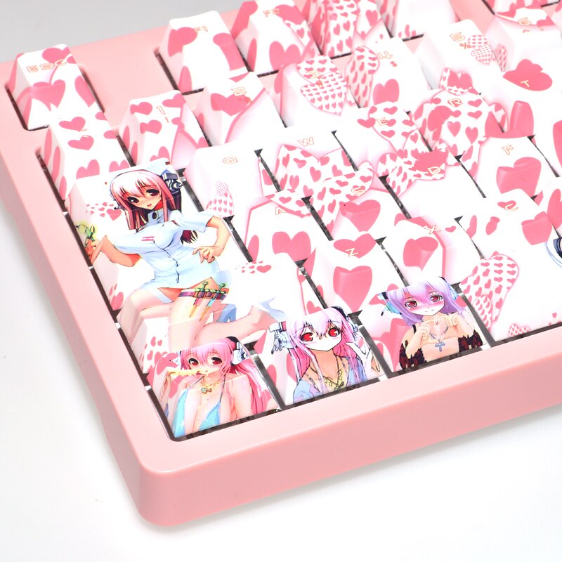 108 Keys PBT 5 Sides Dye Subbed Keycaps Cartoon Anime Gaming Key Caps Pink Cherry Profile Keycap For SUPER SONICO THE ANIMATION
