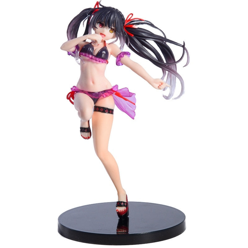 Anime Figure DATE A LIVE Tokisaki Kurumi Sexy Swimsuit Standing Girl  Action Figure Black Base Model Sculpture Ornament 21CM