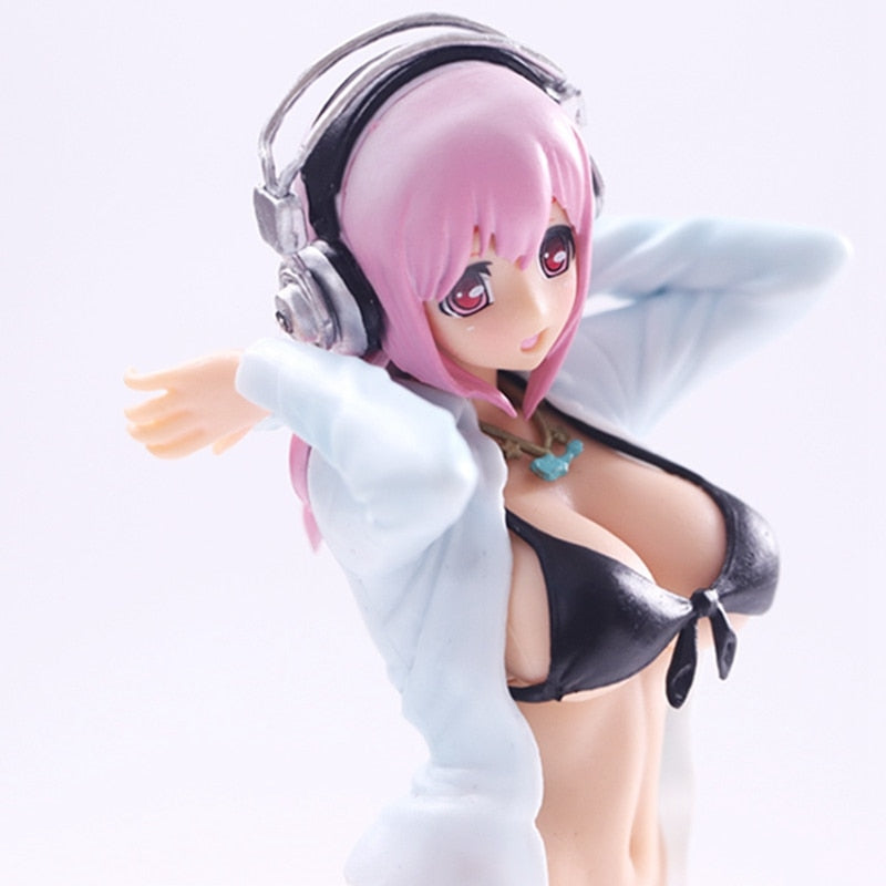 23CM Anime Sexy Figure SUPERSONICO Toy Black Swimsuit Lead Singer Standing DecorationModel Dolls Toy Gift Collect Boxed Ornament